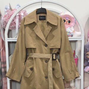 Classic Tan Trench Coat Belted Midi Length